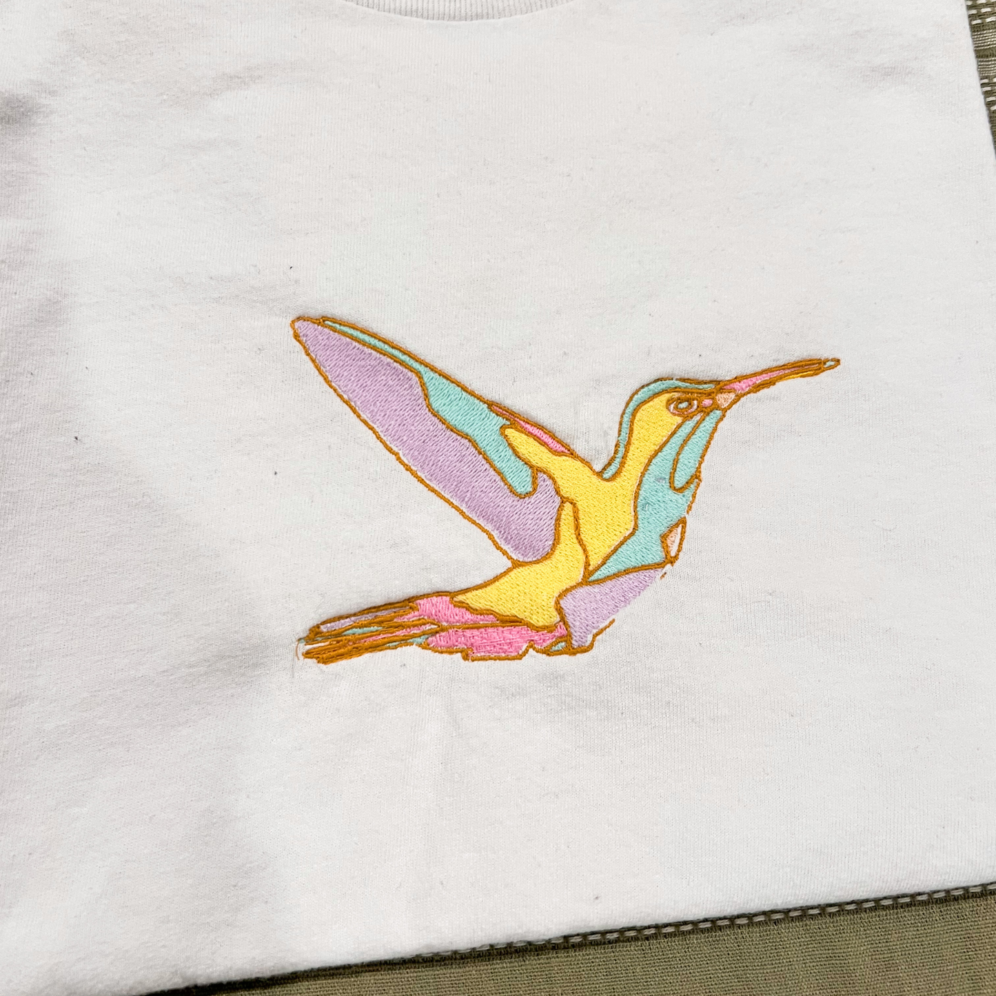 Stained Glass Hummingbird Embroidered T-Shirt