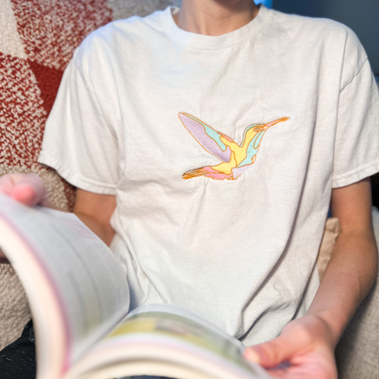 Stained Glass Hummingbird Embroidered T-Shirt