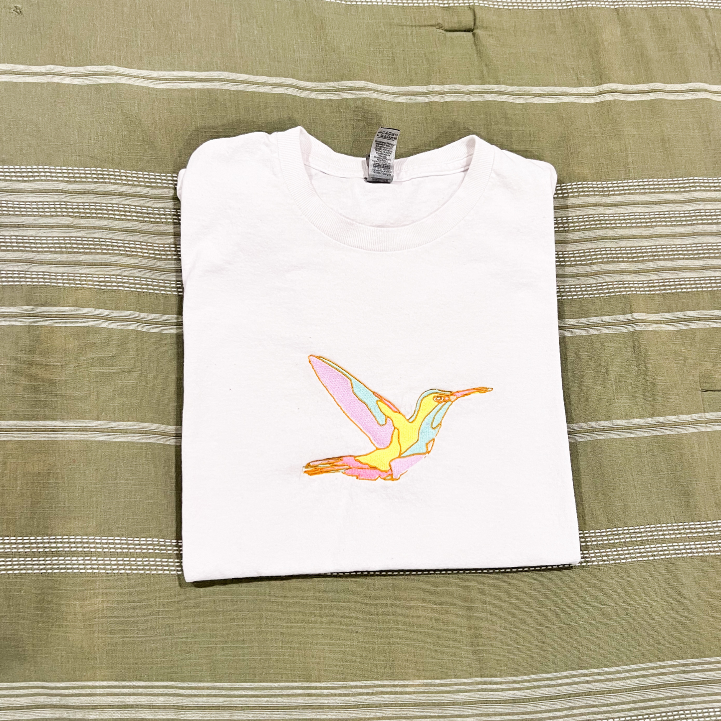Stained Glass Hummingbird Embroidered T-Shirt