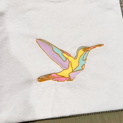 Stained Glass Hummingbird Embroidered T-Shirt