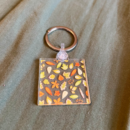 Fall Leaves Square Acrylic Keychain