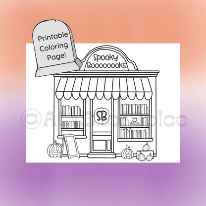 Spooky Books Bookstore Coloring Page