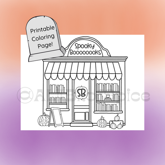 Spooky Books Bookstore Coloring Page