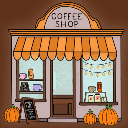 Fall Coffee Shop Coloring Page