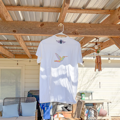 Stained Glass Hummingbird Embroidered T-Shirt