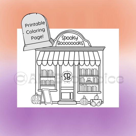 Spooky Books Bookstore Coloring Page - ALilBitOfSpice